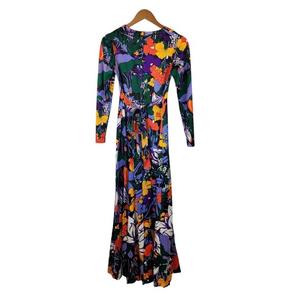 Vintage 60s Dress XXS XS Small Hostess Maxi Psychedelic Tie Waist Floral maxi - Picture 6 of 9